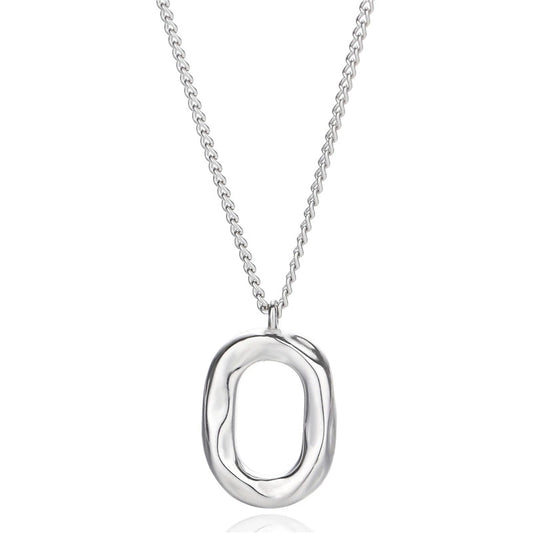 Silver necklace with a unique pendant on a white background