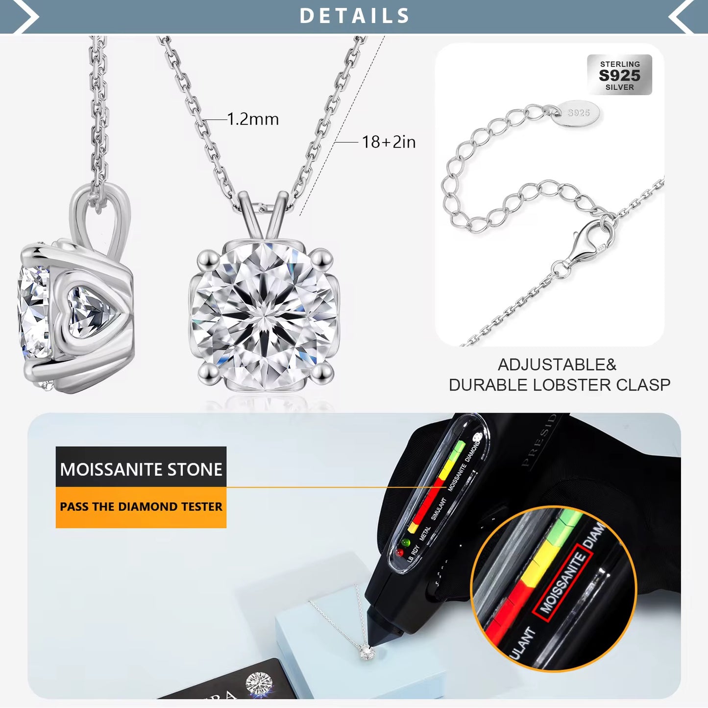 Classic Moissanite Solitaire Pendant – Sterling Silver & 18K Gold Plated – ROYBEL Exclusive
