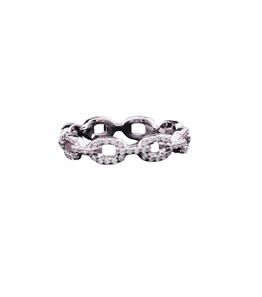 Link Chain Moissanite Ring – 925 Sterling Silver – ROYBEL Exclusive (Sizes 7–8)