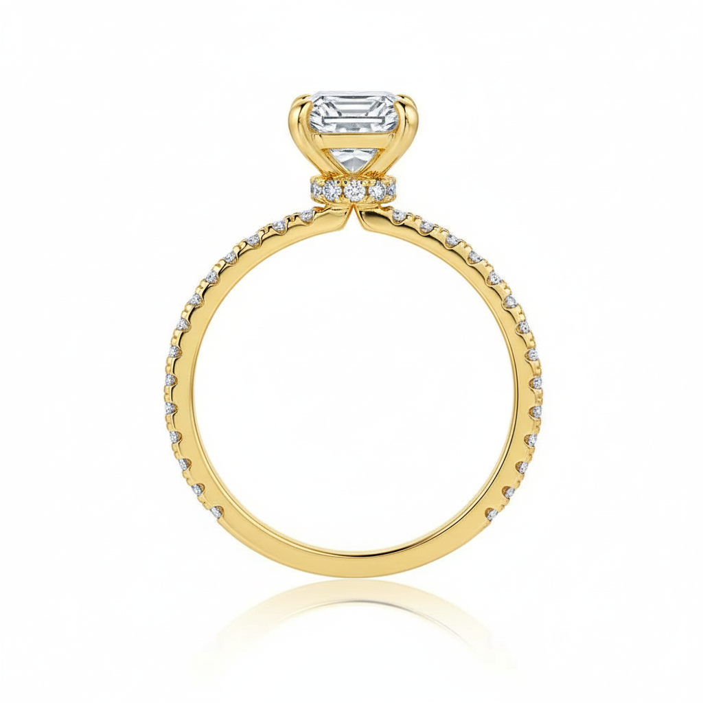 Bague en argent plaqué or avec diamant carré – Certificat inclus