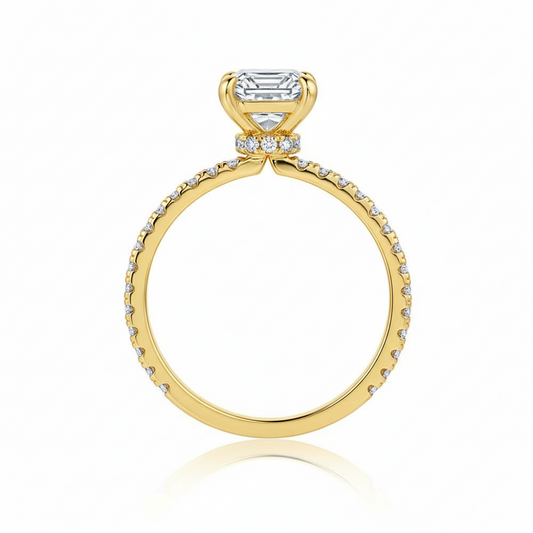 Bague en argent plaqué or avec diamant carré – Certificat inclus