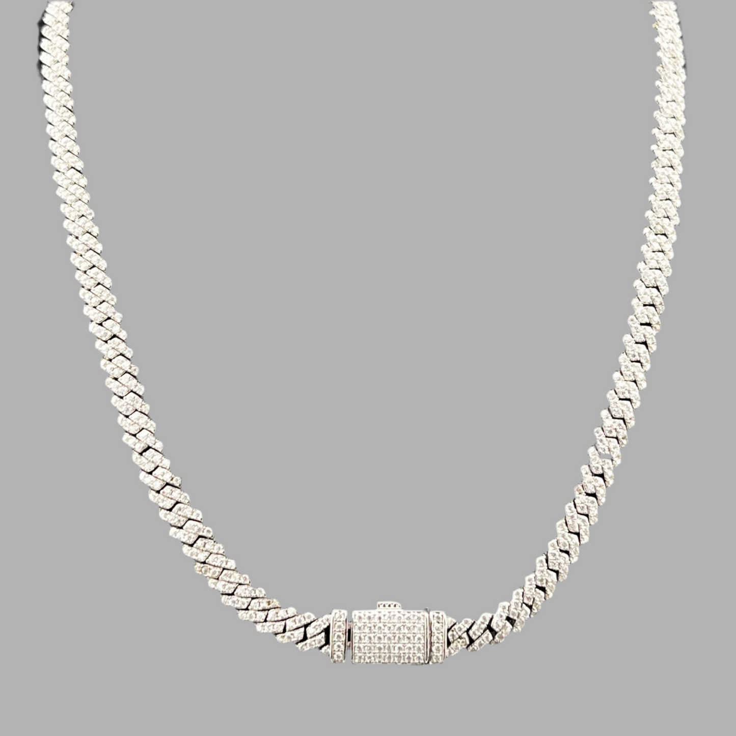 HIP-HOP Cuban Chain Moissanite Tennis Necklace – 925 Silver – Sizes 16, 18, 20”