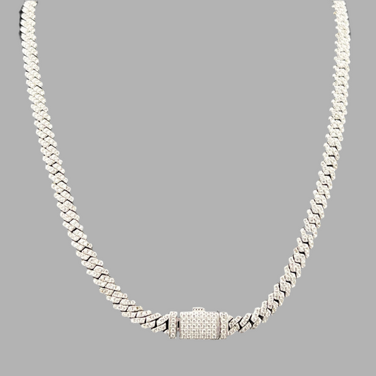 HIP-HOP Cuban Chain Moissanite Tennis Necklace – 925 Silver – Sizes 16, 18, 20”