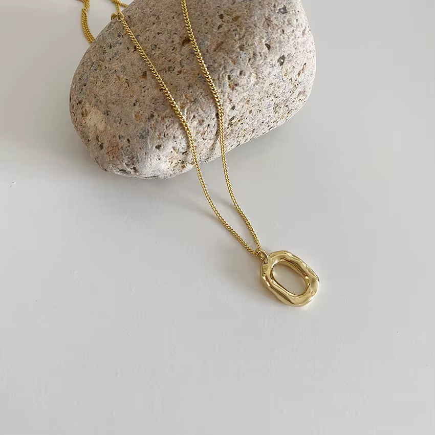 Modern Hammered oval Necklace-Gold & Silver