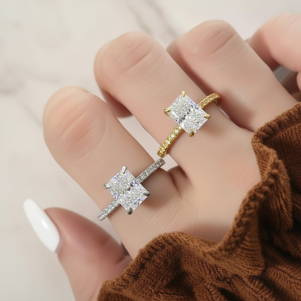 Radiant Cut Solitaire Ring in 925 Sterling Silver