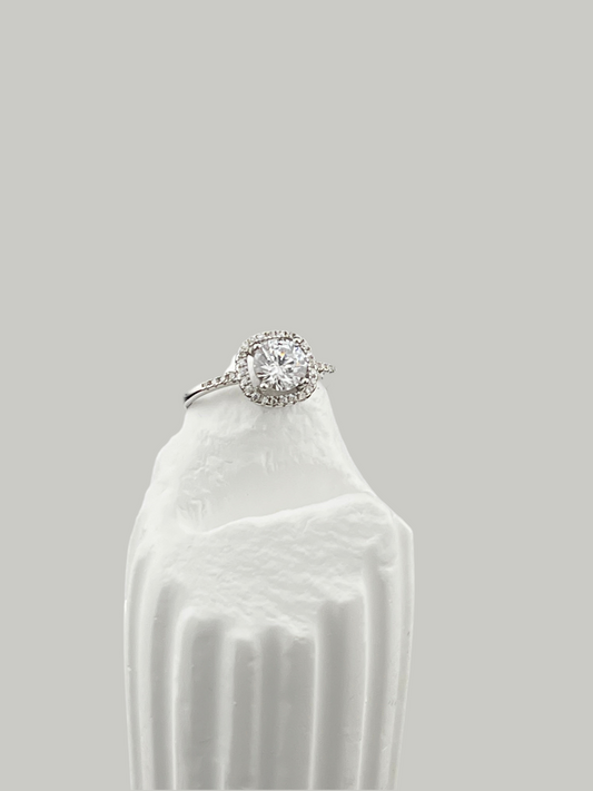 Sterling Silver Halo Engagement Ring with Moissanite – Sizes 6 to 9 – ROYBEL Exclusive