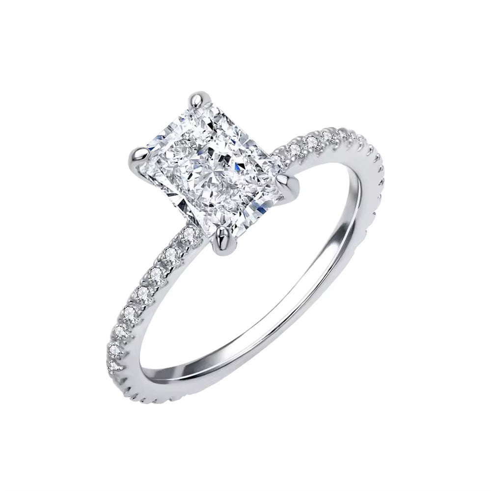 Radiant Cut Solitaire Ring in 925 Sterling Silver