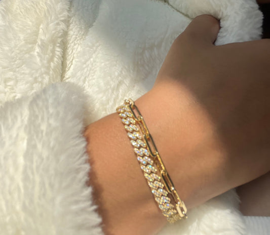 Cuban Link Bracelet in Gold Vermeil 18K with Moissanite Diamonds – Sizes 6.5”, 7.5” & 8” – ROYBEL Exclusive