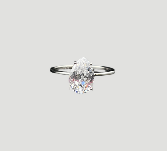 Pear Cut Moissanite Solitaire Ring – 925 Sterling Silver – ROYBEL Exclusive (Sizes 6–9)
