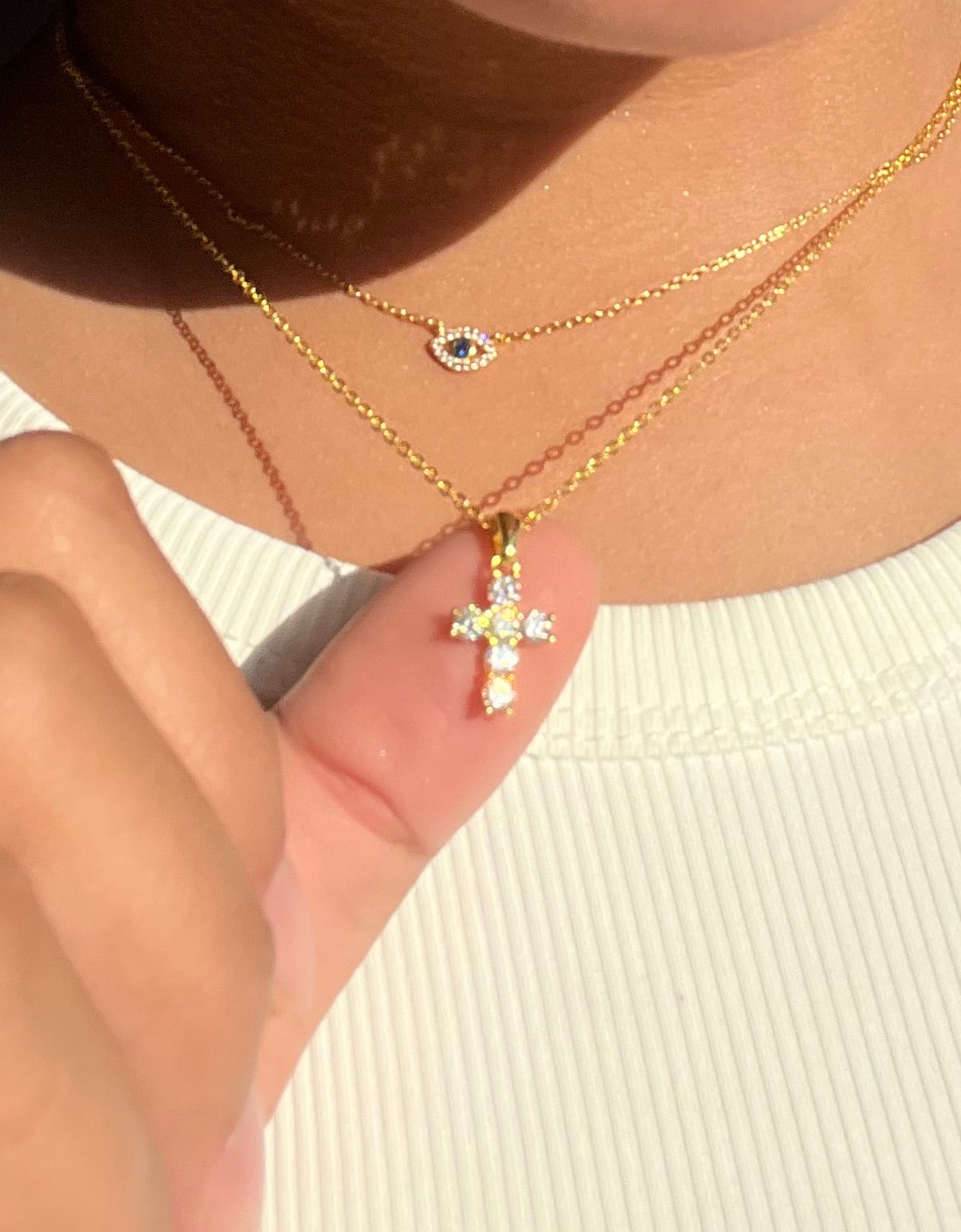 Moissanite Cross Pendant Necklace – GOLD VERMEIL 18K – Elegant Religious Jewelry
