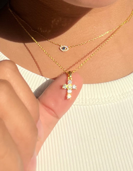 Moissanite Cross Pendant Necklace – GOLD VERMEIL 18K – Elegant Religious Jewelry