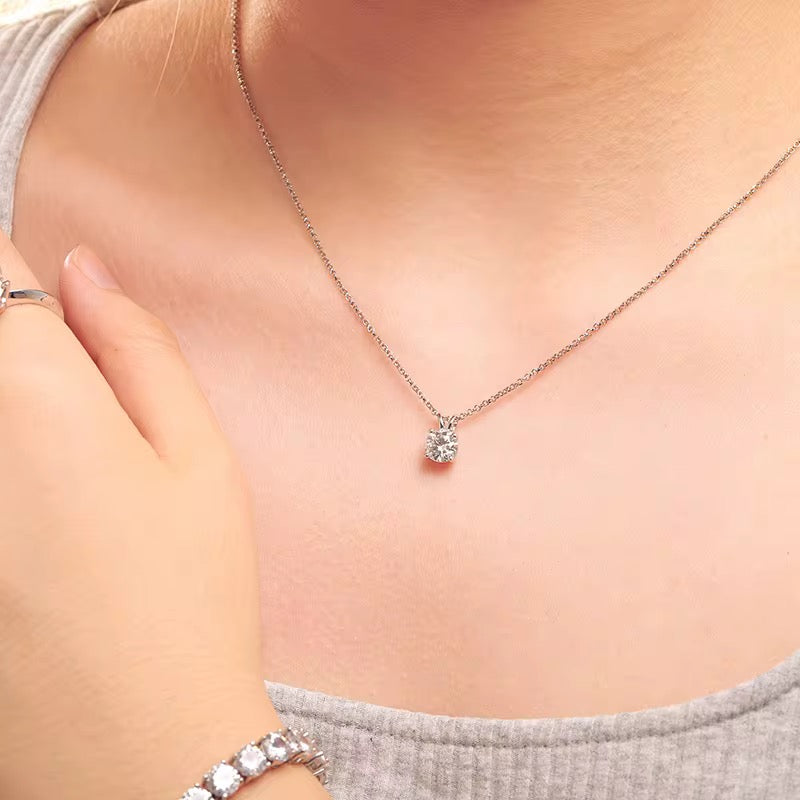Classic Moissanite Solitaire Pendant – Sterling Silver & 18K Gold Plated – ROYBEL Exclusive