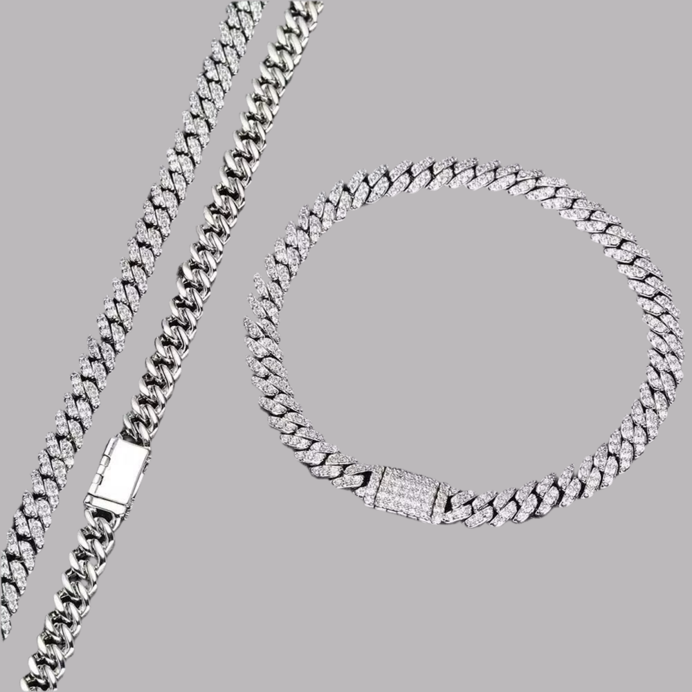HIP-HOP Cuban Chain Moissanite Tennis Necklace – 925 Silver – Sizes 16, 18, 20”
