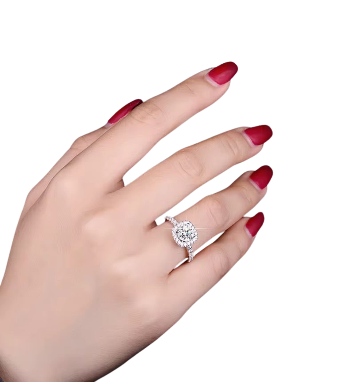 Sterling Silver Halo Engagement Ring with Moissanite – Sizes 6 to 9 – ROYBEL Exclusive