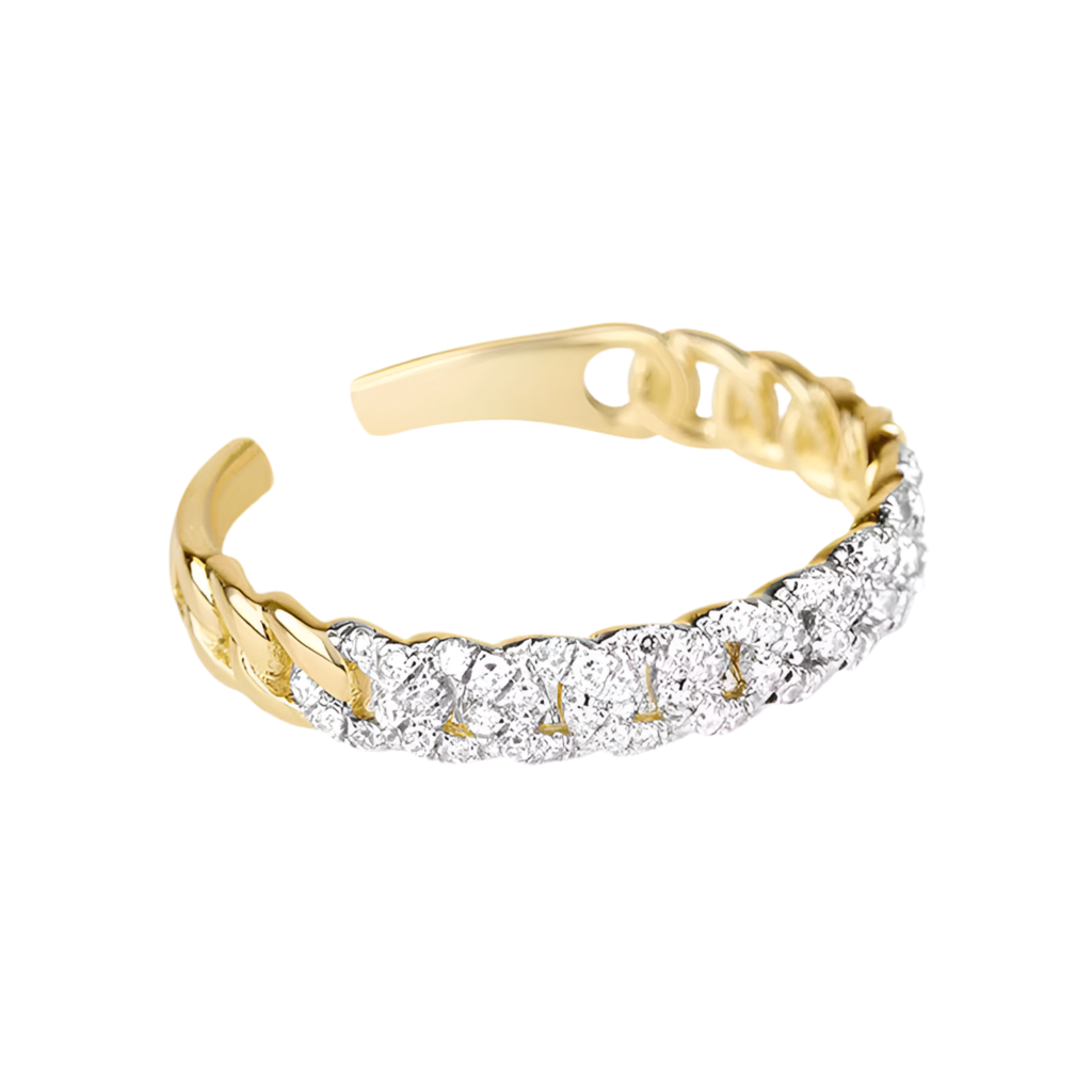 Gold and diamond ring on a white background