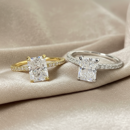 Bague en argent plaqué or avec diamant carré – Certificat inclus
