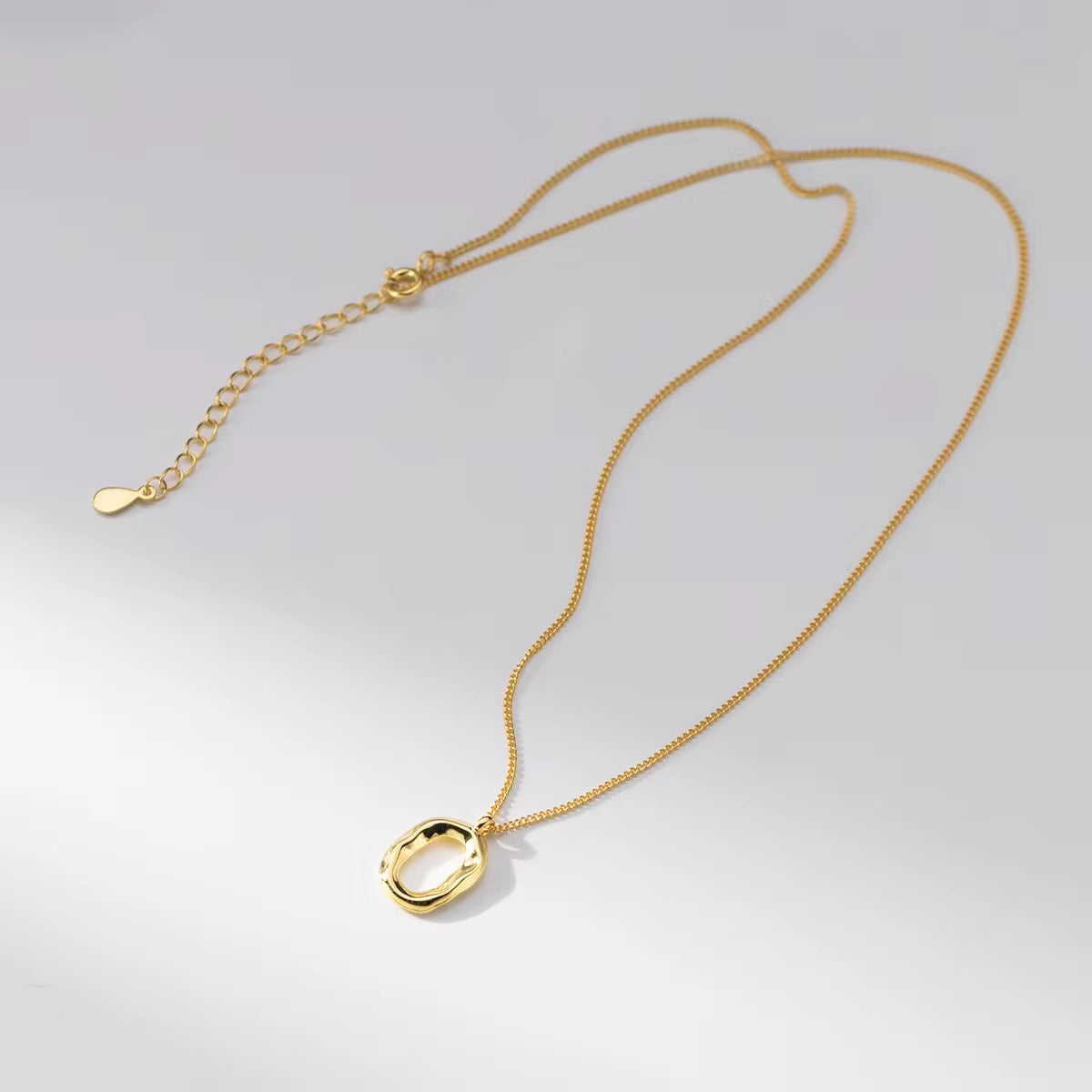 Modern Hammered oval Necklace-Gold & Silver