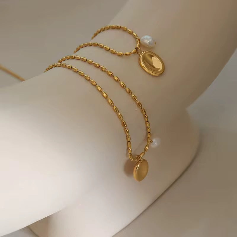 Halo Pearl Necklace | Adjustable 18K Gold Plated, Waterproof