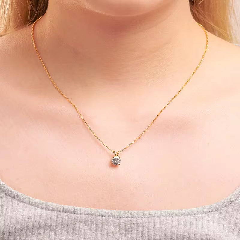 Classic Moissanite Solitaire Pendant – Sterling Silver & 18K Gold Plated – ROYBEL Exclusive