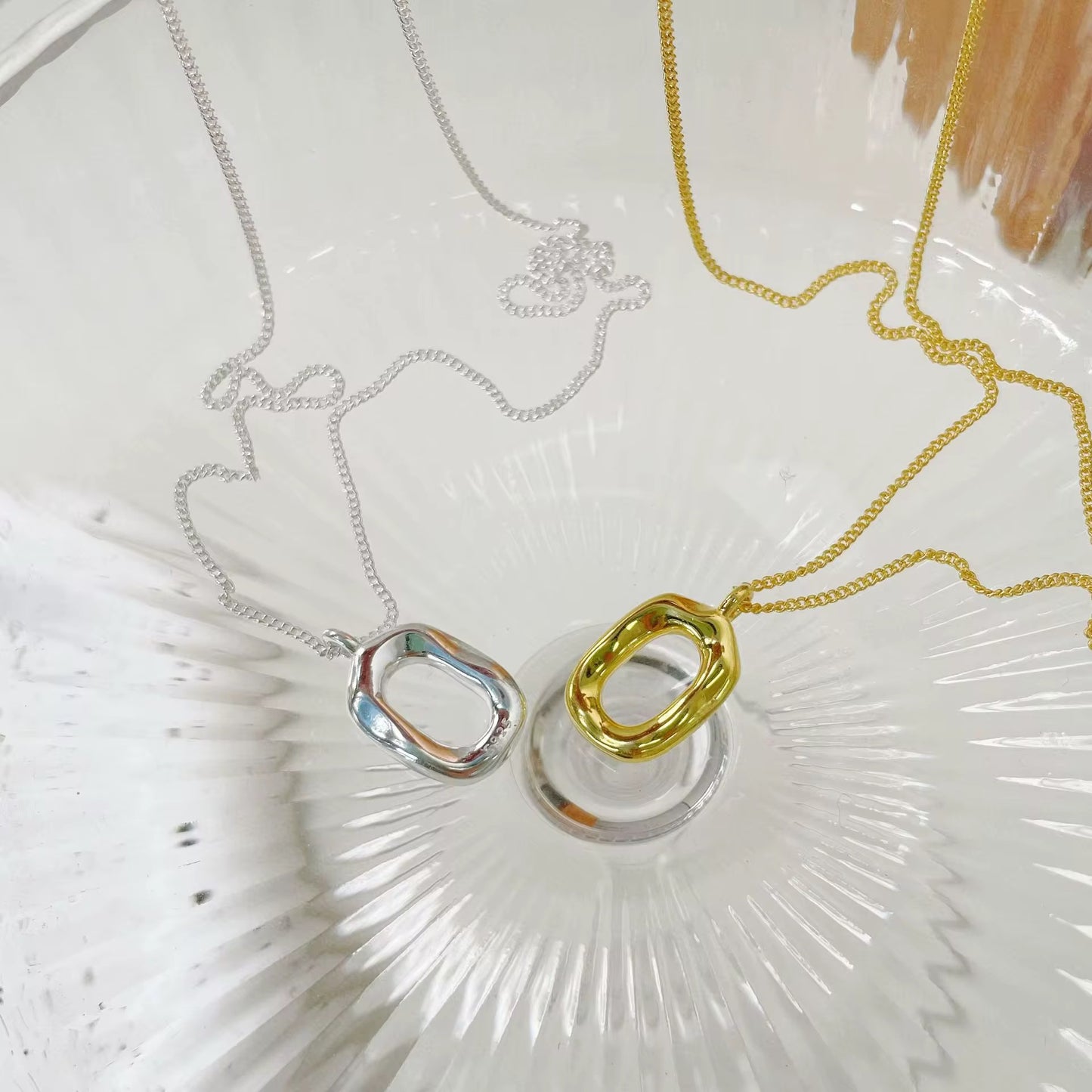 Modern Hammered oval Necklace-Gold & Silver