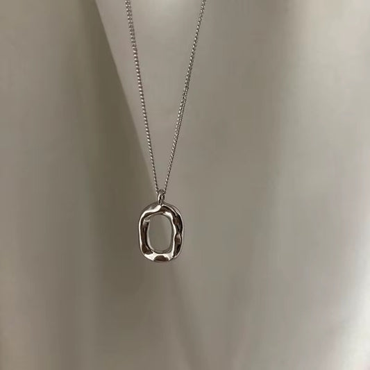 Modern Hammered oval Necklace-Gold & Silver