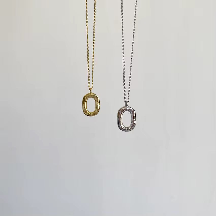 Modern Hammered oval Necklace-Gold & Silver