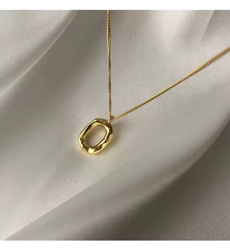 Modern Hammered oval Necklace-Gold & Silver
