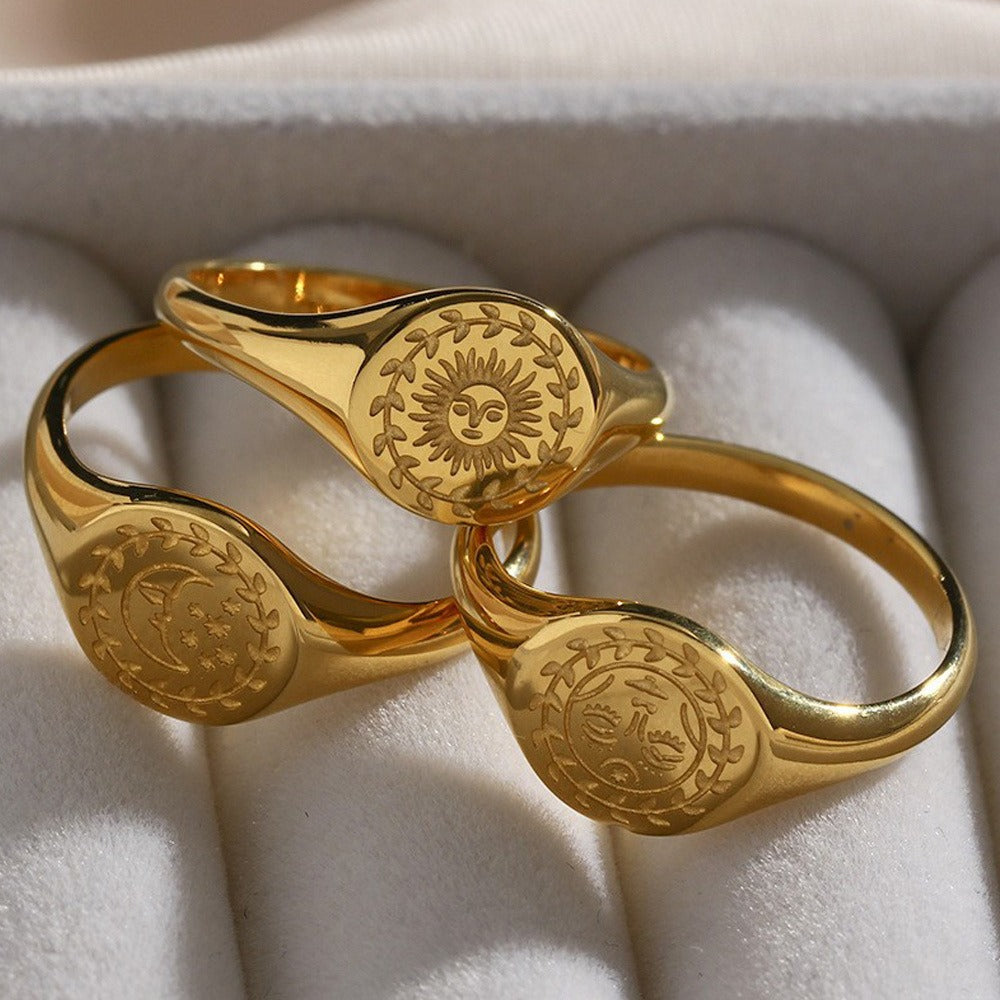 Sun & Moon Gold Rings | 18K Gold Plated