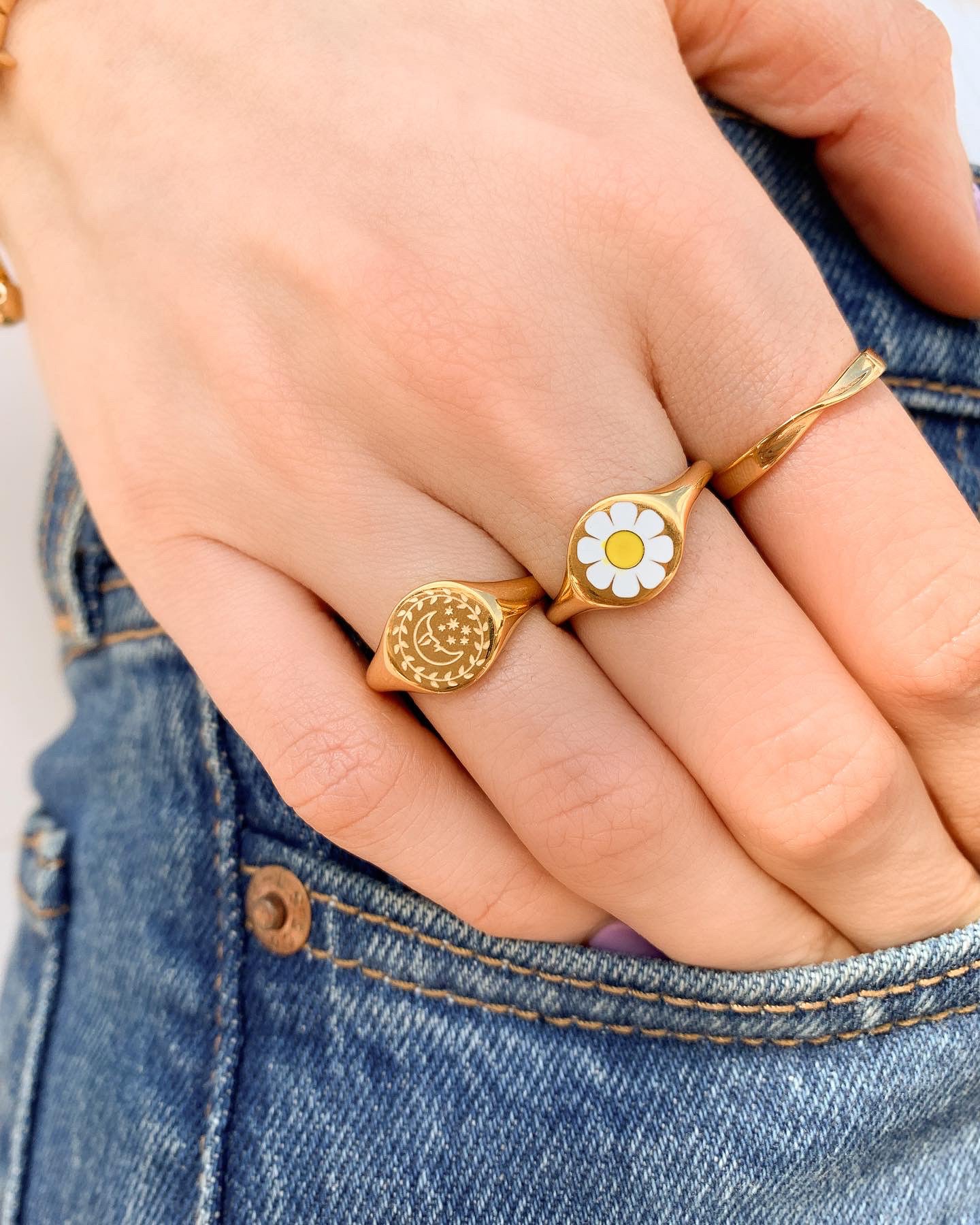 Sun & Moon Gold Rings | 18K Gold Plated