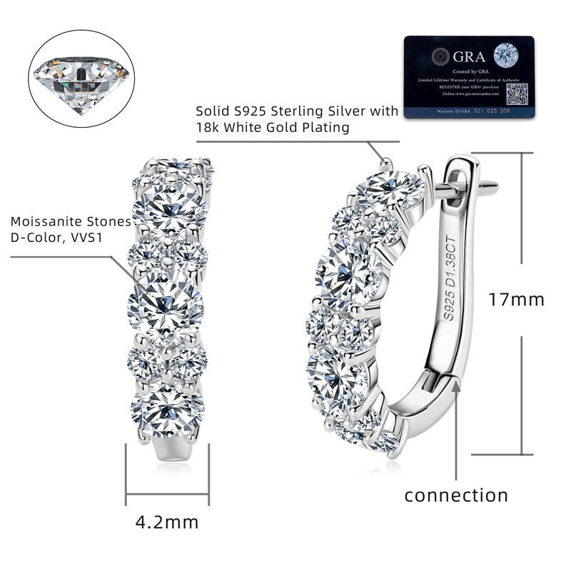 Moissanite Hoop Earrings – 925 Silver & 18K Gold Plated | GRA Certified