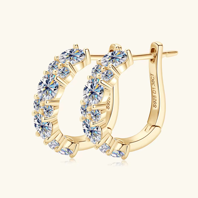 Moissanite Hoop Earrings – 925 Silver & 18K Gold Plated | GRA Certified