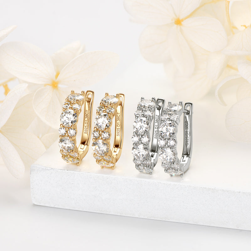 Moissanite Hoop Earrings – 925 Silver & 18K Gold Plated | GRA Certified