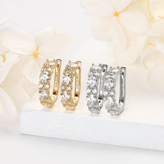 Moissanite Hoop Earrings – 925 Silver & 18K Gold Plated | GRA Certified